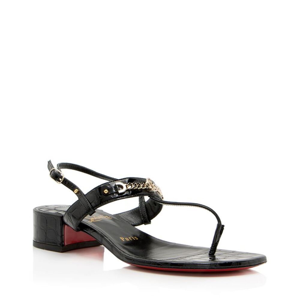 Christian Louboutin Shiny Croc Embossed Leather MJ Thong Sandals - Size 7 / 37